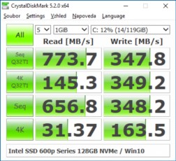 CrystalDiskMark Intel SSD 600p 128GB