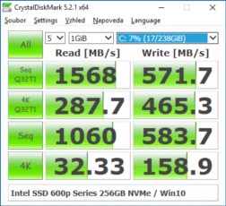 CrystalDiskMark Intel SSD 600p 256GB