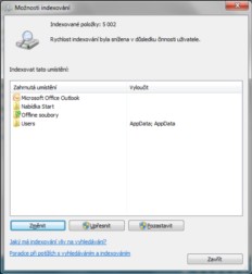 Možnosti indexování (Offline soubory)