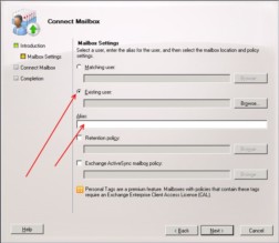 Exchange 2010 EMC - connect mailbox dialog