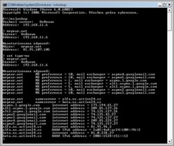 Výpis MX záznamů přes nslookup.