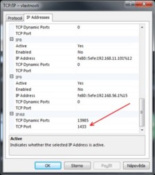 SQL pojmenovaná instance, TCP port